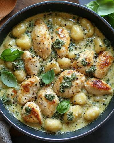 Creamy Pesto Gnocchi with Roasted Chicken